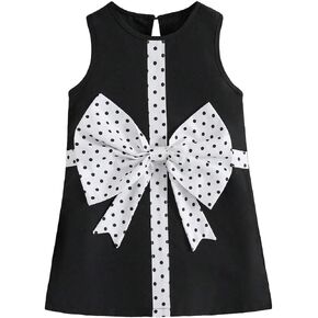 Floerns Baby-Girls Polka Dots Print Bowknot Front Sleeveless Party Tunic Dress
