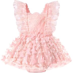 Baby Girl Lace Romper Dress Butterfly Tutu Dress Boho Newborn Tulle Dress 1st Birthday Cake Smash Photoshoot Outfit