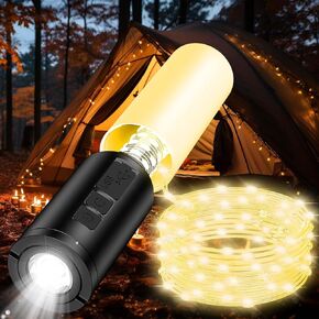 MoKo Camping Lantern String Lights - 10 Modes 33ft Camping Lights with 8000mAh Battery, Camping Lantern Rechargeable Flashlight, IP65 Waterproof Tent Lights for Emergency Garden Camping Outdoor