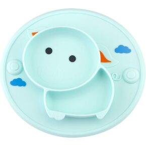 Toddler Plates, One-Piece Baby Plate for Toddlers and Kids, BPA-Free Strong Suction Plates for Toddlers, Dishwasher and Microwave Safe Silicone Placemat (PigCyan/DuckYellow)