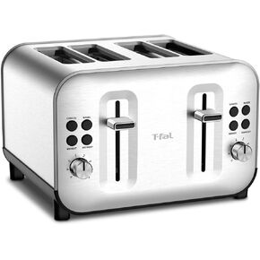 T-Fal TF684D50 Element Stainless Steel 4 Slice Toaster, toasts breads, Bagels Snacks, reheat, 8 Browning levers, Silver