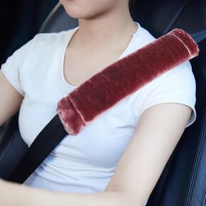 MOONET 2 Packs Car Seatbelt Covers Shoulder Pad for More Comfortable Driving, Universal Seat Belt Cover for Handbag Camera Backpack Straps, Soft Faux Sheepskin Wool Seat Belt Cushion (Red)