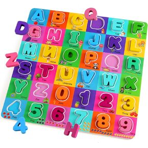 Wooden Alphabet Puzzles for Toddlers 2-4, Alphabet and Number Puzzle with ABC Learning for Toddlers 1-3, Preschool Learning Toys with Chunky ABC Puzzle Board for Girls Boys Kindergarten Ages 1 2 3 4