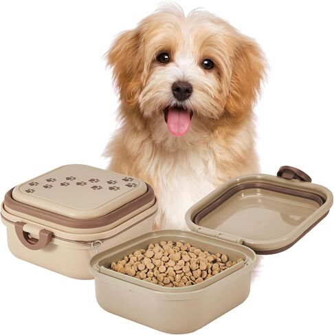 وعاء قابل للطي للحيوانات الأليفة بسعة 30 أونصة مع مقبض حلقي، وعاء طعام ومياه محمول للكلاب، سهل الحمل، أوعية سفر قابلة للطي للكلاب والقطط، مثالية للسفر والمشي والمشي لمسافات طويلة (كاكي) in Kuwait