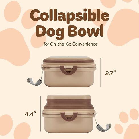 وعاء قابل للطي للحيوانات الأليفة بسعة 30 أونصة مع مقبض حلقي، وعاء طعام ومياه محمول للكلاب، سهل الحمل، أوعية سفر قابلة للطي للكلاب والقطط، مثالية للسفر والمشي والمشي لمسافات طويلة (كاكي) in Kuwait