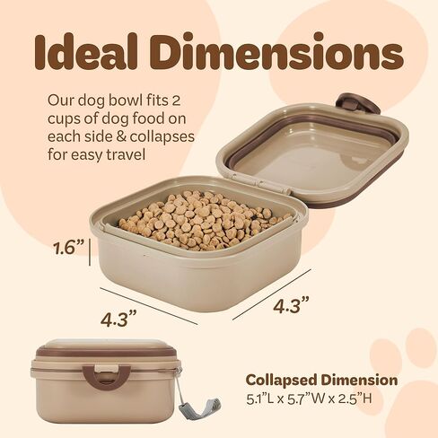 وعاء قابل للطي للحيوانات الأليفة بسعة 30 أونصة مع مقبض حلقي، وعاء طعام ومياه محمول للكلاب، سهل الحمل، أوعية سفر قابلة للطي للكلاب والقطط، مثالية للسفر والمشي والمشي لمسافات طويلة (كاكي) in Kuwait