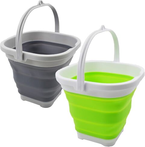 SAMMART 2.6L (0.68 Gallon) Super Mini Sqare Collapsible Plastic Bucket - Foldable Square Tub - Portable Fishing Water Pail - Space Saving Outdoor Waterpot (Grey/Black (Set of 2)) in Saudi Arabia