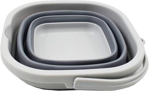 SAMMART 2.6L (0.68 Gallon) Super Mini Sqare Collapsible Plastic Bucket - Foldable Square Tub - Portable Fishing Water Pail - Space Saving Outdoor Waterpot (Grey/Black (Set of 2)) in Saudi Arabia