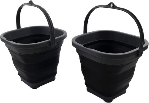 SAMMART 2.6L (0.68 Gallon) Super Mini Sqare Collapsible Plastic Bucket - Foldable Square Tub - Portable Fishing Water Pail - Space Saving Outdoor Waterpot (Grey/Black (Set of 2)) in Saudi Arabia