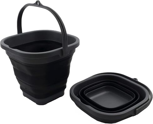 SAMMART 2.6L (0.68 Gallon) Super Mini Sqare Collapsible Plastic Bucket - Foldable Square Tub - Portable Fishing Water Pail - Space Saving Outdoor Waterpot (Grey/Black (Set of 2)) in Saudi Arabia