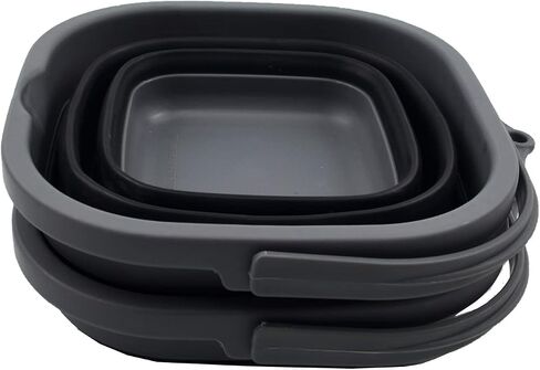 SAMMART 2.6L (0.68 Gallon) Super Mini Sqare Collapsible Plastic Bucket - Foldable Square Tub - Portable Fishing Water Pail - Space Saving Outdoor Waterpot (Grey/Black (Set of 2)) in Saudi Arabia
