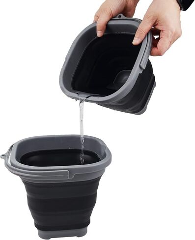 SAMMART 2.6L (0.68 Gallon) Super Mini Sqare Collapsible Plastic Bucket - Foldable Square Tub - Portable Fishing Water Pail - Space Saving Outdoor Waterpot (Grey/Black (Set of 2)) in Saudi Arabia