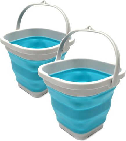 SAMMART 2.6L (0.68 Gallon) Super Mini Sqare Collapsible Plastic Bucket - Foldable Square Tub - Portable Fishing Water Pail - Space Saving Outdoor Waterpot (Grey/Black (Set of 2)) in Saudi Arabia