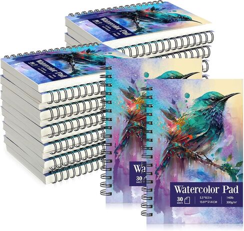 Jetec 12 Pcs 5.5 x 8.5 Inch Watercolor Paper Pad 140lb 300gsm Watercolor Pad Art Supply Acid Free Paper 30 Sheets Each Spiral Bound for Paint Pencil Ink Charcoal Pastel Acrylic Wet Dry Media Artist in Saudi Arabia