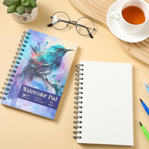 Jetec 12 Pcs 5.5 x 8.5 Inch Watercolor Paper Pad 140lb 300gsm Watercolor Pad Art Supply Acid Free Paper 30 Sheets Each Spiral Bound for Paint Pencil Ink Charcoal Pastel Acrylic Wet Dry Media Artist in Saudi Arabia