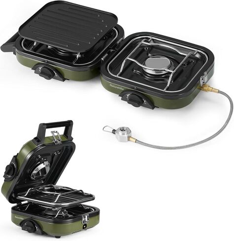 Naturehike 2 Burner Portable Camping Stove with Grill, Folding Propane Butane Gas Camp Stove with16000 BTU Adjustable Burners, Ignition System and Carrying Handle in Saudi Arabia
