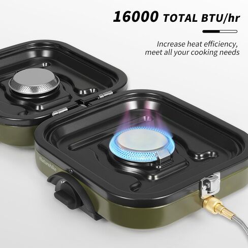 Naturehike 2 Burner Portable Camping Stove with Grill, Folding Propane Butane Gas Camp Stove with16000 BTU Adjustable Burners, Ignition System and Carrying Handle in Saudi Arabia