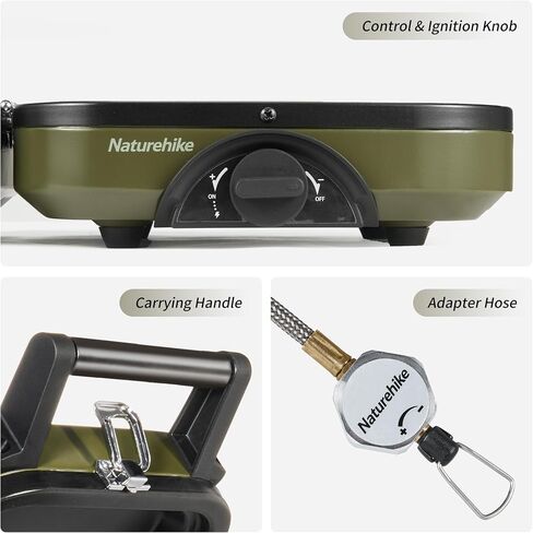 Naturehike 2 Burner Portable Camping Stove with Grill, Folding Propane Butane Gas Camp Stove with16000 BTU Adjustable Burners, Ignition System and Carrying Handle in Saudi Arabia