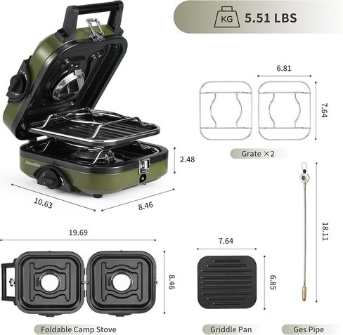 Naturehike 2 Burner Portable Camping Stove with Grill, Folding Propane Butane Gas Camp Stove with16000 BTU Adjustable Burners, Ignition System and Carrying Handle in Saudi Arabia
