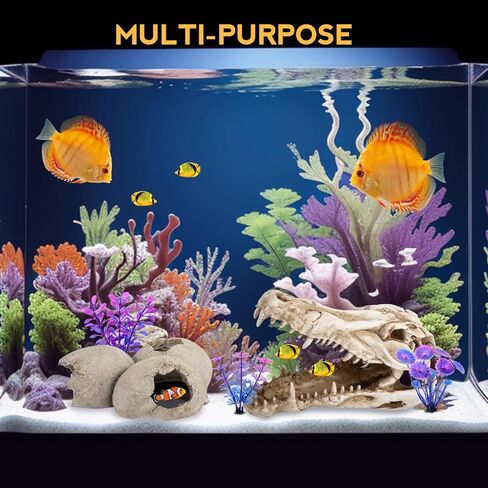 ملحقات خزان التنين الملتحي، ديكور كهف مخبأ لجمجمة الديناصورات وبيض الديناصورات مقاس 25.4 سم، إخفاء موطن الزواحف للسحالي والثعابين وأبو بريص والمزيد، ديكورات خزان الأسماك in Kuwait