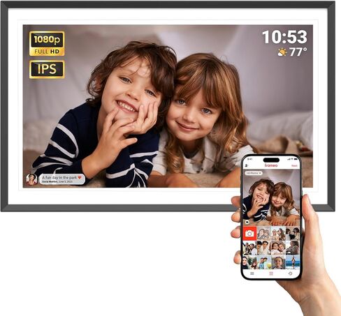 Digital Picture Frame 15.6 inch, WiFi Digital Photo Frame with 32GB Storage, 1920x1080 FHD IPS Touch Screen, Auto-Rotate, Easy Setup to Share Photos or Videos Instantly via Frameo App in Kuwait