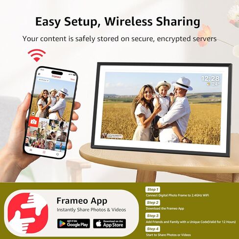 Digital Picture Frame 15.6 inch, WiFi Digital Photo Frame with 32GB Storage, 1920x1080 FHD IPS Touch Screen, Auto-Rotate, Easy Setup to Share Photos or Videos Instantly via Frameo App in Kuwait