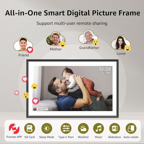 Digital Picture Frame 15.6 inch, WiFi Digital Photo Frame with 32GB Storage, 1920x1080 FHD IPS Touch Screen, Auto-Rotate, Easy Setup to Share Photos or Videos Instantly via Frameo App in Kuwait
