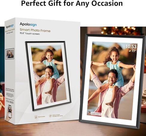 Digital Picture Frame 15.6 inch, WiFi Digital Photo Frame with 32GB Storage, 1920x1080 FHD IPS Touch Screen, Auto-Rotate, Easy Setup to Share Photos or Videos Instantly via Frameo App in Kuwait