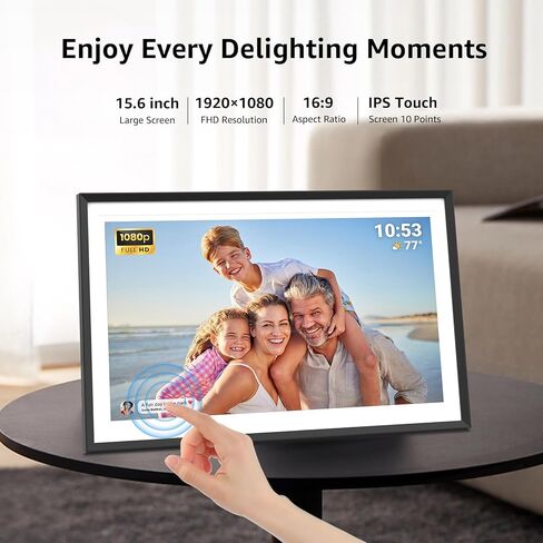 Digital Picture Frame 15.6 inch, WiFi Digital Photo Frame with 32GB Storage, 1920x1080 FHD IPS Touch Screen, Auto-Rotate, Easy Setup to Share Photos or Videos Instantly via Frameo App in Kuwait