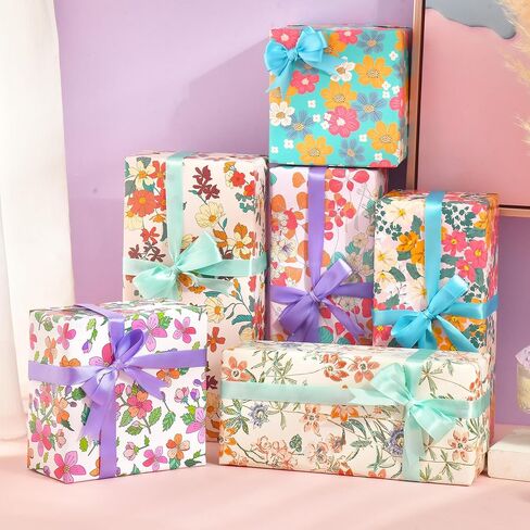 ورق تغليف الأزهار - ورق تغليف عيد الميلاد للنساء، 12 ورقة ورق تغليف جمالي لعيد الأم وعيد الميلاد وعطلة عيد الميلاد، 19.7 × 27.6 بوصة لكل ورقة in Kuwait