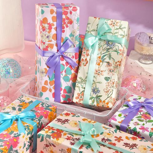 ورق تغليف الأزهار - ورق تغليف عيد الميلاد للنساء، 12 ورقة ورق تغليف جمالي لعيد الأم وعيد الميلاد وعطلة عيد الميلاد، 19.7 × 27.6 بوصة لكل ورقة in Kuwait