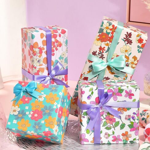 ورق تغليف الأزهار - ورق تغليف عيد الميلاد للنساء، 12 ورقة ورق تغليف جمالي لعيد الأم وعيد الميلاد وعطلة عيد الميلاد، 19.7 × 27.6 بوصة لكل ورقة in Kuwait