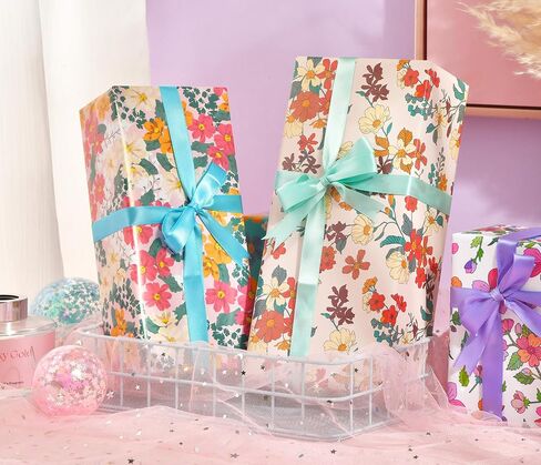 ورق تغليف الأزهار - ورق تغليف عيد الميلاد للنساء، 12 ورقة ورق تغليف جمالي لعيد الأم وعيد الميلاد وعطلة عيد الميلاد، 19.7 × 27.6 بوصة لكل ورقة in Kuwait