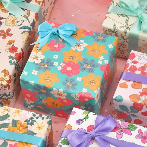 ورق تغليف الأزهار - ورق تغليف عيد الميلاد للنساء، 12 ورقة ورق تغليف جمالي لعيد الأم وعيد الميلاد وعطلة عيد الميلاد، 19.7 × 27.6 بوصة لكل ورقة in Kuwait