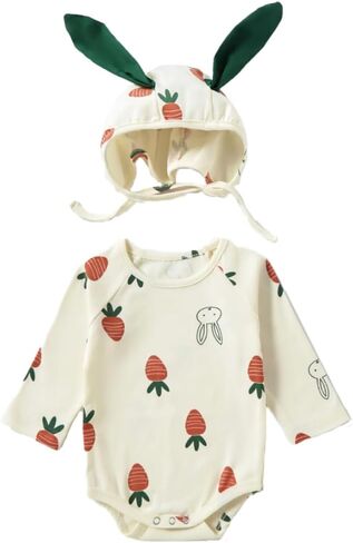 بدلة قطعة واحدة من XIFAMNIY Baby لعيد الحب/عيد الفصح على شكل أرنب مع قبعة أذن لطيفة ثلاثية الأبعاد للأطفال حديثي الولادة (0-24 شهرًا) in Saudi Arabia