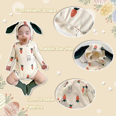 بدلة قطعة واحدة من XIFAMNIY Baby لعيد الحب/عيد الفصح على شكل أرنب مع قبعة أذن لطيفة ثلاثية الأبعاد للأطفال حديثي الولادة (0-24 شهرًا) in Saudi Arabia