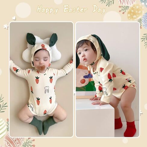 بدلة قطعة واحدة من XIFAMNIY Baby لعيد الحب/عيد الفصح على شكل أرنب مع قبعة أذن لطيفة ثلاثية الأبعاد للأطفال حديثي الولادة (0-24 شهرًا) in Saudi Arabia