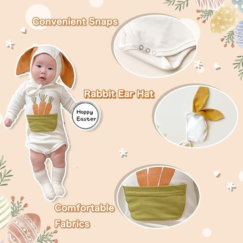بدلة قطعة واحدة من XIFAMNIY Baby لعيد الحب/عيد الفصح على شكل أرنب مع قبعة أذن لطيفة ثلاثية الأبعاد للأطفال حديثي الولادة (0-24 شهرًا) in Saudi Arabia