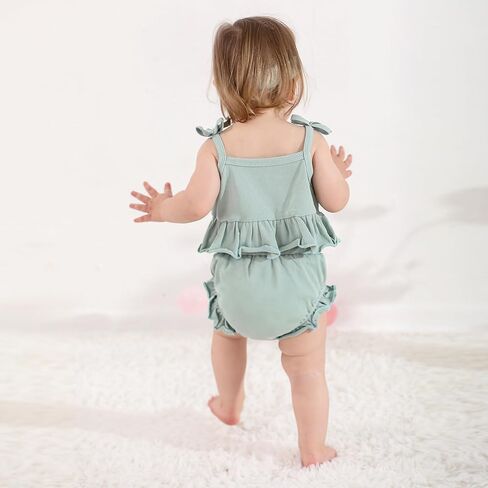 الوليد الطفل بنات ملابس الصيف الرضع لطيف مجموعة تي شيرتات قصيرة للأطفال طفل الفتيات كشكش الأعلى السراويل عقال 3 قطعة الملابس مجموعة 0-24 متر in Kuwait