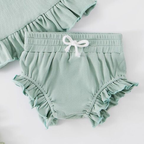 الوليد الطفل بنات ملابس الصيف الرضع لطيف مجموعة تي شيرتات قصيرة للأطفال طفل الفتيات كشكش الأعلى السراويل عقال 3 قطعة الملابس مجموعة 0-24 متر in Kuwait