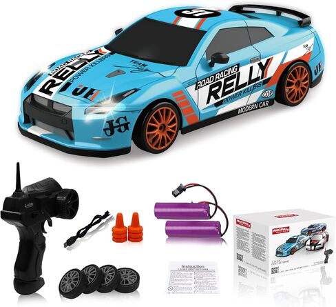 RC Drift Car Remote Control Car 2.4GHz 1:24 Scale 4WD 15KM/H High Speed Model Vehicle LED Lights Drifting Tire Racing Sport Toy Car for Adult Boys Girls Kids Gift 2Pcs Rechargeable Batterie in Saudi Arabia