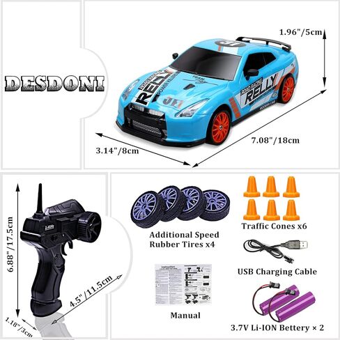 RC Drift Car Remote Control Car 2.4GHz 1:24 Scale 4WD 15KM/H High Speed Model Vehicle LED Lights Drifting Tire Racing Sport Toy Car for Adult Boys Girls Kids Gift 2Pcs Rechargeable Batterie in Saudi Arabia
