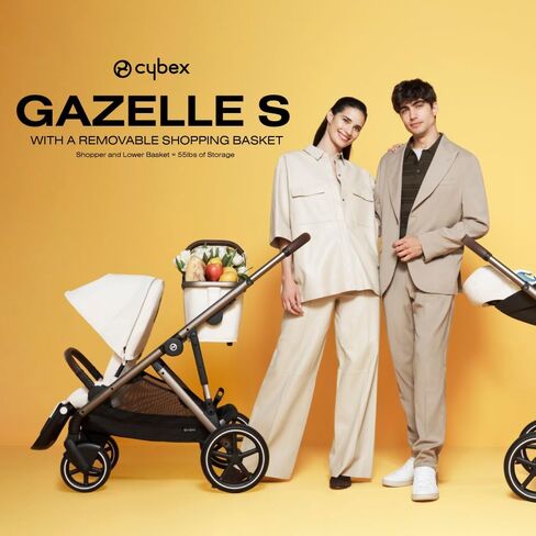 عربة الأطفال والرضع Cybex Gazelle S الكل في واحد مع أكثر من 20 تكوينًا معياريًا، واستلقاء مريح شبه مسطح، وسلة تسوق، وطي مدمج، لون أسود قمري، إطار أسود in Kuwait