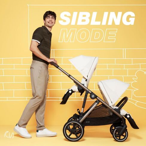 عربة الأطفال والرضع Cybex Gazelle S الكل في واحد مع أكثر من 20 تكوينًا معياريًا، واستلقاء مريح شبه مسطح، وسلة تسوق، وطي مدمج، لون أسود قمري، إطار أسود in Kuwait
