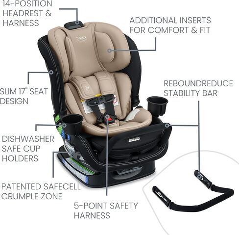 مقعد السيارة بريتاكس بوبلار إس القابل للتحويل، مقعد سيارة 2 في 1 بتصميم نحيف مقاس 17 بوصة، تقنية ClickTight، Sand Onyx in Kuwait