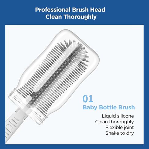 طقم تنظيف زجاجات الأطفال للسفر مع رف لتجفيف زجاجات الأطفال، فرشاة سيليكون قابلة للتمديد لزجاجات الأطفال، فرشاة على شكل حلمة، فرشاة تنظيف بماصة، موزع صابون زجاجات الأطفال. أبيض. in Kuwait