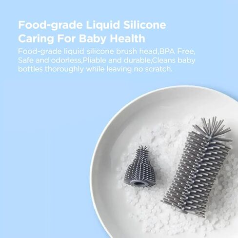 طقم تنظيف زجاجات الأطفال للسفر مع رف لتجفيف زجاجات الأطفال، فرشاة سيليكون قابلة للتمديد لزجاجات الأطفال، فرشاة على شكل حلمة، فرشاة تنظيف بماصة، موزع صابون زجاجات الأطفال. أبيض. in Kuwait