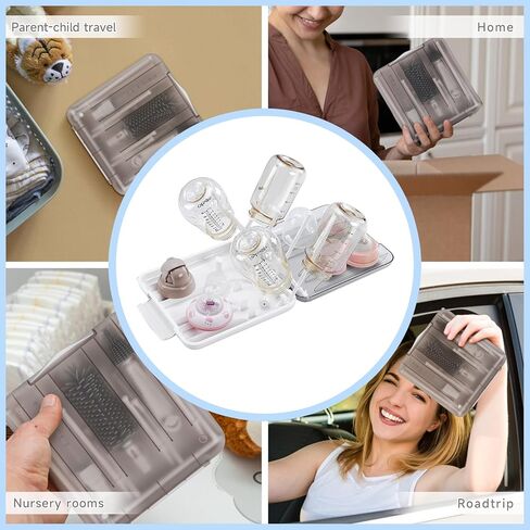 طقم تنظيف زجاجات الأطفال للسفر مع رف لتجفيف زجاجات الأطفال، فرشاة سيليكون قابلة للتمديد لزجاجات الأطفال، فرشاة على شكل حلمة، فرشاة تنظيف بماصة، موزع صابون زجاجات الأطفال. أبيض. in Kuwait