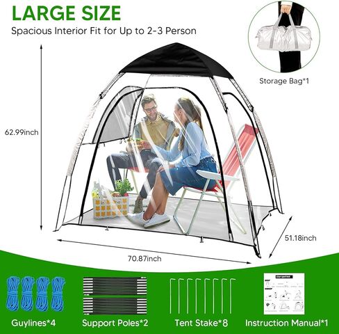 خيمة رياضية، كبسولات طقس شفافة مقاومة للماء - كبيرة من 2 إلى 3 أشخاص - خيمة خارجية ذات رؤية واضحة مع غطاء علوي قابل للإزالة وأرضية محكمة الغلق، مأوى لجميع الأحوال الجوية لمشاهدة الأحداث الرياضية والتخييم وصيد الأسماك in Kuwait