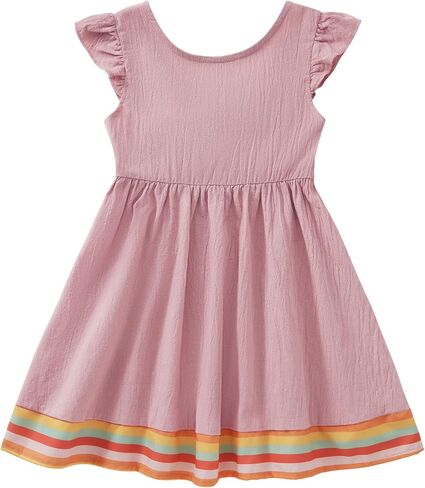 فستان بناتي للأطفال الصغار فستان صيفي من الكتان مكشكش بدون أكمام فستان صيفي غير رسمي بعقدة على شكل فيونكة فساتين حفلات الشاطئ للفتيات الصغيرات من سن 1 إلى 5 سنوات in Kuwait